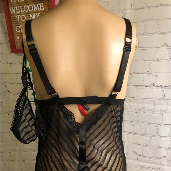 NWT Seven ‘til Midnight Shadow stripe & lace Chemise Grommet detail Lace up Sz L - Picture 4 of 12